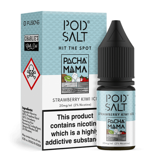 POD SALT CHARLIES CHALK DUST PACHA MAMA STRAWBERRY KIWI ICE 10ML NICOTINE SALT - I Love Vapour nic salts nasty juice